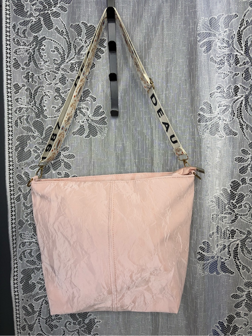 Women's Pale Pink Crossbody Tote Bag with Branded Strap